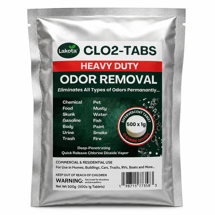 CHLORINE DIOXIDE HEAVY DUTY ODOR REMOVAL TABLETS - 500 x 1G (1.1 LB)